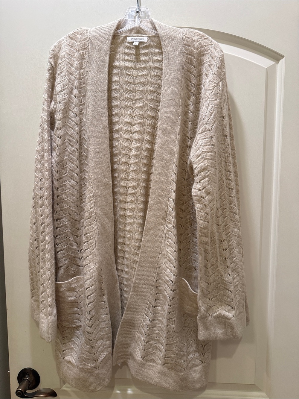 Johnny Was Beige Open-Knit Pocket Cardigan